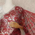 Ruby Red Premium French 2 Tone Chantilly Saree Lace With Stone Work Fabric 5.5 Meters Length 110 Cms Width Imported From France Elegant Designer Lace Blouse Not Included-D27367