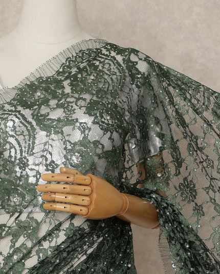Emerald Green Premium French 2 Tone Chantilly Saree Lace With Stone Work Fabric 5.5 Meters Length 110 Cms Width Imported From France Elegant Designer Lace Blouse Not Included-D27370 Regal Fabrics