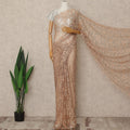 Peach Nude Premium French 2 Tone Chantilly Saree Lace With Stone Work Fabric 5.5 Meters Length 110 Cms Width Imported From France Elegant Designer Lace Blouse Not Included-D27369