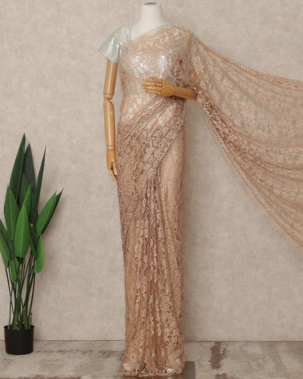 Peach Nude Premium French 2 Tone Chantilly Saree Lace With Stone Work Fabric 5.5 Meters Length 110 Cms Width Imported From France Elegant Designer Lace Blouse Not Included-D27369