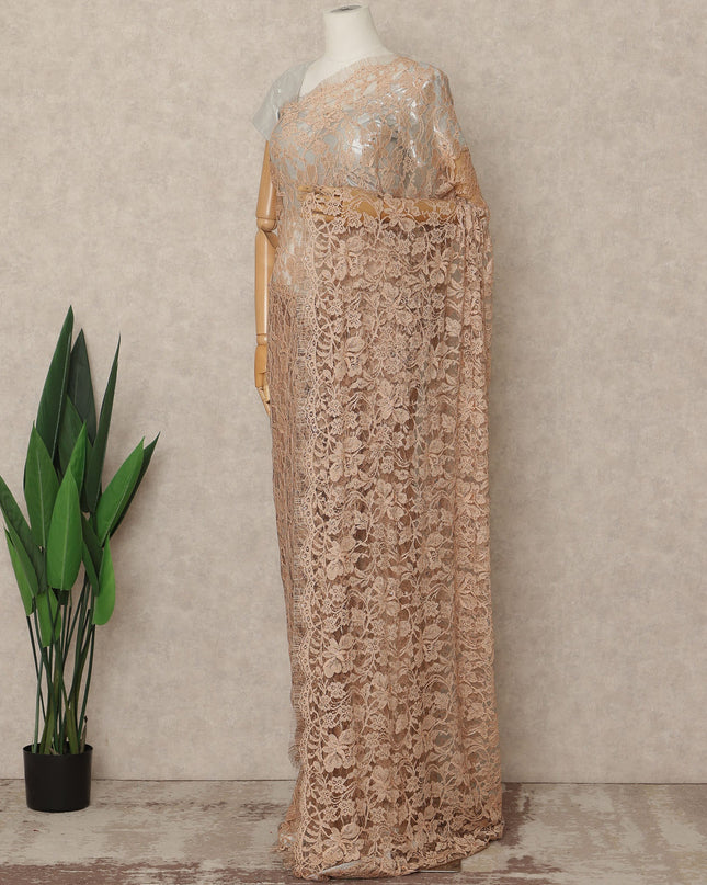 Peach Nude Premium French 2 Tone Chantilly Saree Lace With Stone Work Fabric 5.5 Meters Length 110 Cms Width Imported From France Elegant Designer Lace Blouse Not Included-D27369