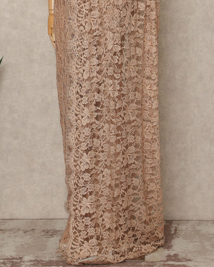 Peach Nude Premium French 2 Tone Chantilly Saree Lace With Stone Work Fabric 5.5 Meters Length 110 Cms Width Imported From France Elegant Designer Lace Blouse Not Included-D27369