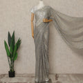 Steel Grey Gold Premium French Metallic Chantilly Lace Saree, 5.5 Mtrs Length, 110 Cms Width, Made in France-D27144