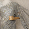 Steel Grey Gold Premium French Metallic Chantilly Lace Saree, 5.5 Mtrs Length, 110 Cms Width, Made in France-D27144