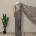 Gunmetal Grey, Purple Premium French Metallic Chantilly Lace Saree, 5.5 Mtrs Length, 110 Cms Width, Made in France-D27142