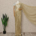 Champagne Gold Premium French Metallic Chantilly Lace Saree, 5.5 Mtrs Length, 110 Cms Width, Made in France-D27141