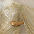 Champagne Gold Premium French Metallic Chantilly Lace Saree, 5.5 Mtrs Length, 110 Cms Width, Made in France-D27141