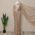 Blush Champagne Premium French Metallic Chantilly Lace Saree, 5.5 Mtrs Length, 110 Cms Width, Made in France-D27140