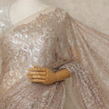 Blush Champagne Premium French Metallic Chantilly Lace Saree, 5.5 Mtrs Length, 110 Cms Width, Made in France-D27140