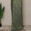 Olive Green Premium French Metallic Chantilly Lace Saree, 5.5 Mtrs Length, 110 Cms Width, Made in France-D27138