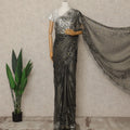 Black Antique Gold Premium French Metallic Chantilly Lace Saree, 5.5 Mtrs Length, 110 Cms Width, Made in France-D27139