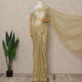 Light Antique Gold Premium French Metallic Chantilly Lace Saree, 5.5 Mtrs Length, 110 Cms Width, Made in France-D27143