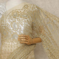 Light Antique Gold Premium French Metallic Chantilly Lace Saree, 5.5 Mtrs Length, 110 Cms Width, Made in France-D27143