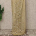 Light Antique Gold Premium French Metallic Chantilly Lace Saree, 5.5 Mtrs Length, 110 Cms Width, Made in France-D27143