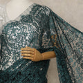 Deep Teal Blue Premium French 2-Tone Chantilly Lace Saree, 5.5 Mtrs Length, 110 Cms Width, Made in France-D27145