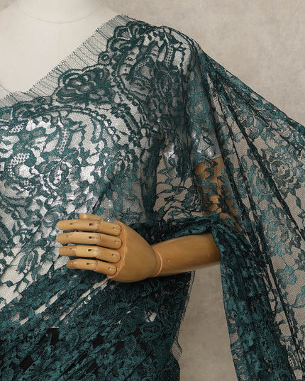 Deep Teal Blue Premium French 2-Tone Chantilly Lace Saree, 5.5 Mtrs Length, 110 Cms Width, Made in France-D27145