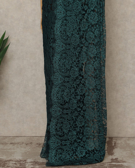 Deep Teal Blue Premium French 2-Tone Chantilly Lace Saree, 5.5 Mtrs Length, 110 Cms Width, Made in France-D27145