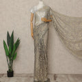 Soft Beige Blue Premium French 2-Tone Chantilly Lace Saree, 5.5 Mtrs Length, 110 Cms Width, Made in France-D27146