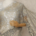 Soft Beige Blue Premium French 2-Tone Chantilly Lace Saree, 5.5 Mtrs Length, 110 Cms Width, Made in France-D27146