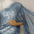 Steel Blue Premium French 2-Tone Chantilly Lace Saree, 5.5 Mtrs Length, 110 Cms Width, Made in France-D27148