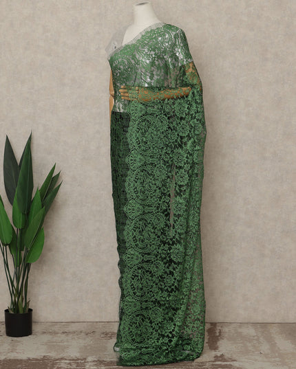 Emerald Green Premium French 2-Tone Chantilly Lace Saree, 5.5 Mtrs Length, 110 Cms Width, Made in France-D27147