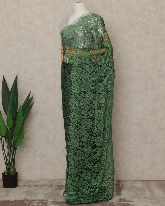 Emerald Green Premium French 2-Tone Chantilly Lace Saree, 5.5 Mtrs Length, 110 Cms Width, Made in France-D27147