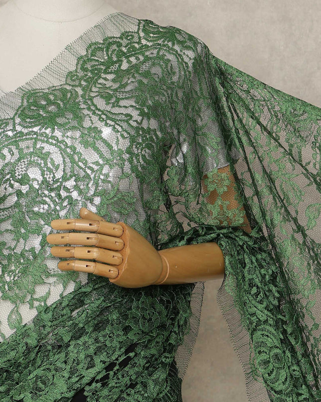 Emerald Green Premium French 2-Tone Chantilly Lace Saree, 5.5 Mtrs Length, 110 Cms Width, Made in France-D27147
