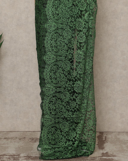 Emerald Green Premium French 2-Tone Chantilly Lace Saree, 5.5 Mtrs Length, 110 Cms Width, Made in France-D27147