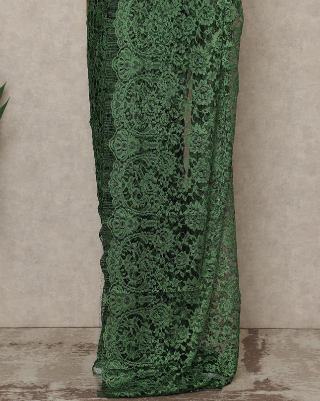 Emerald Green Premium French 2-Tone Chantilly Lace Saree, 5.5 Mtrs Length, 110 Cms Width, Made in France-D27147