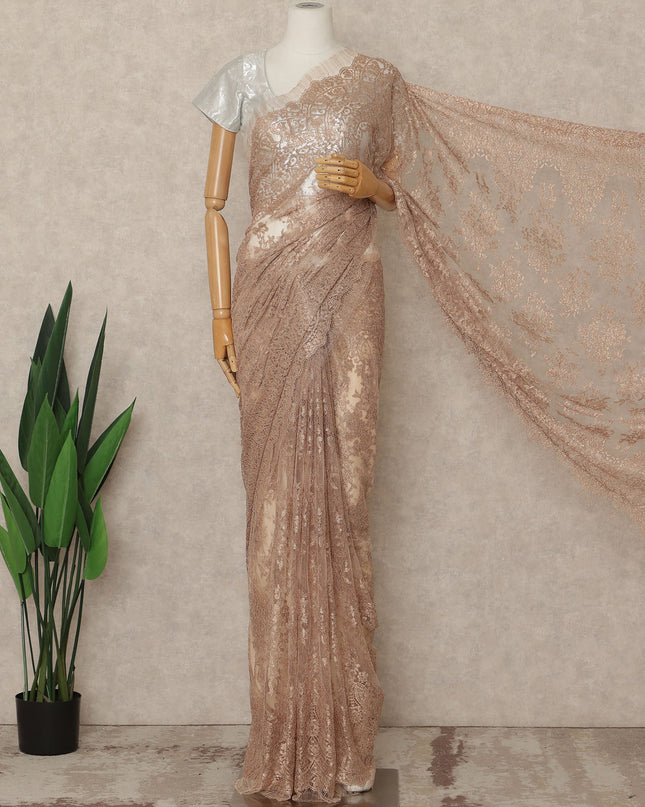 Champagne Beige Premium French Metallic Chantilly Saree Lace Fabric 5.5 Meters Length 110 Cms Width Imported From France Elegant Designer Lace For Saree Draping Blouse Not Included-D27356 Regal Fabrics