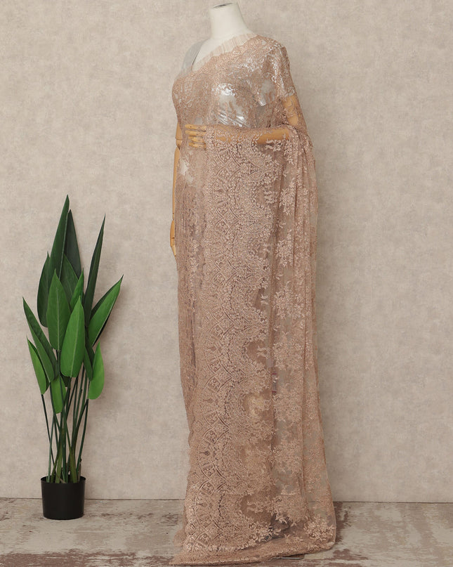 Champagne Beige Premium French Metallic Chantilly Saree Lace Fabric 5.5 Meters Length 110 Cms Width Imported From France Elegant Designer Lace For Saree Draping Blouse Not Included-D27356 Regal Fabrics