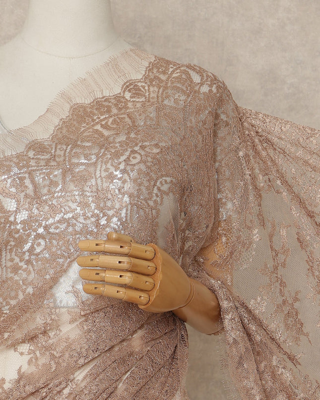 Champagne Beige Premium French Metallic Chantilly Saree Lace Fabric 5.5 Meters Length 110 Cms Width Imported From France Elegant Designer Lace For Saree Draping Blouse Not Included-D27356 Regal Fabrics