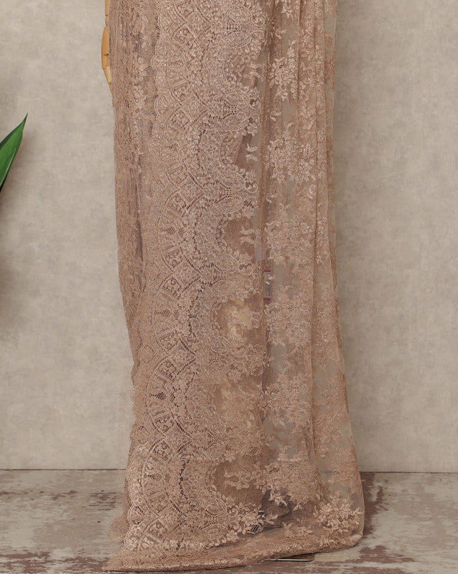 Champagne Beige Premium French Metallic Chantilly Saree Lace Fabric 5.5 Meters Length 110 Cms Width Imported From France Elegant Designer Lace For Saree Draping Blouse Not Included-D27356 Regal Fabrics