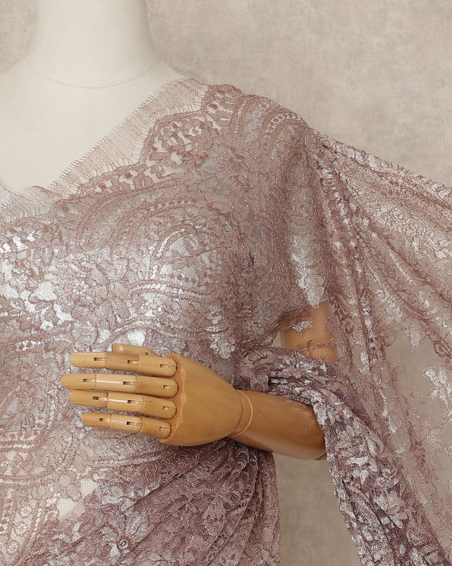 Dusty Rose Premium French Metallic Chantilly Saree Lace Fabric 5.5 Meters Length 110 Cms Width Imported From France Elegant Designer Lace Blouse Not Included-D27358 Regal Fabrics