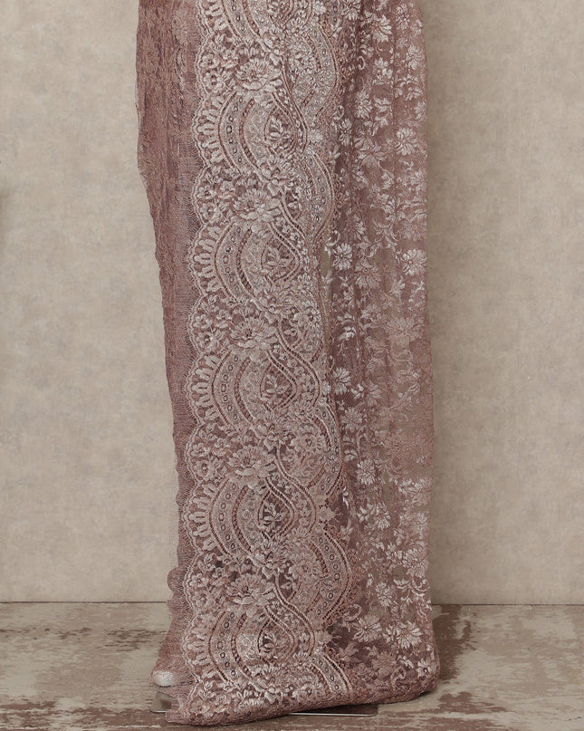 Dusty Rose Premium French Metallic Chantilly Saree Lace Fabric 5.5 Meters Length 110 Cms Width Imported From France Elegant Designer Lace Blouse Not Included-D27358 Regal Fabrics