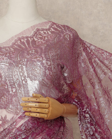 Wine Purple Premium French Metallic Chantilly Saree Lace Fabric 5.5 Meters Length 110 Cms Width Imported From France Elegant Designer Lace Blouse Not Included-D27364
