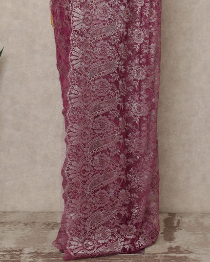 Wine Purple Premium French Metallic Chantilly Saree Lace Fabric 5.5 Meters Length 110 Cms Width Imported From France Elegant Designer Lace Blouse Not Included-D27364