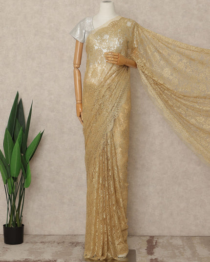 Antique Gold Premium French Metallic Chantilly Saree Lace Fabric 5.5 Meters Length 110 Cms Width Imported From France Elegant Designer Lace Blouse Not Included-D27361 Regal Fabrics
