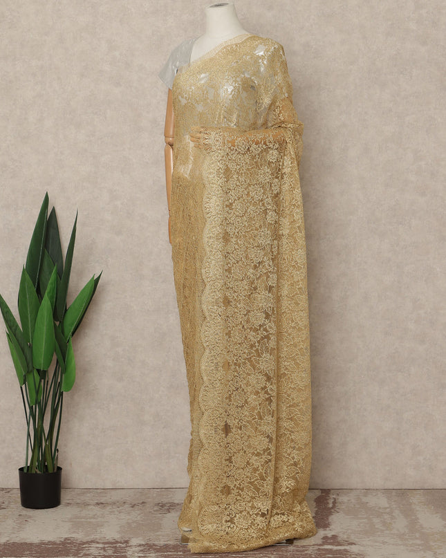 Antique Gold Premium French Metallic Chantilly Saree Lace Fabric 5.5 Meters Length 110 Cms Width Imported From France Elegant Designer Lace Blouse Not Included-D27361