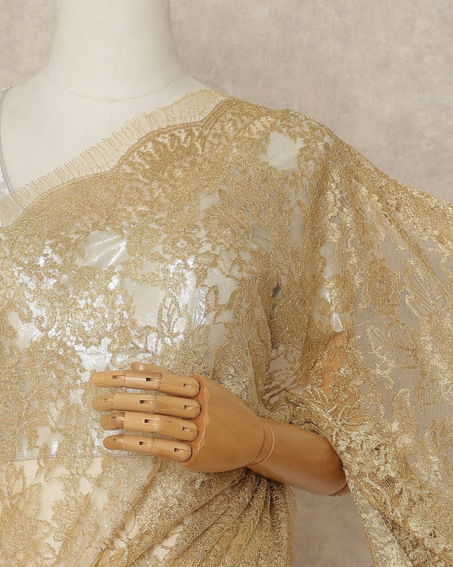 Antique Gold Premium French Metallic Chantilly Saree Lace Fabric 5.5 Meters Length 110 Cms Width Imported From France Elegant Designer Lace Blouse Not Included-D27361
