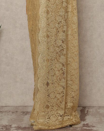Antique Gold Premium French Metallic Chantilly Saree Lace Fabric 5.5 Meters Length 110 Cms Width Imported From France Elegant Designer Lace Blouse Not Included-D27361 Regal Fabrics