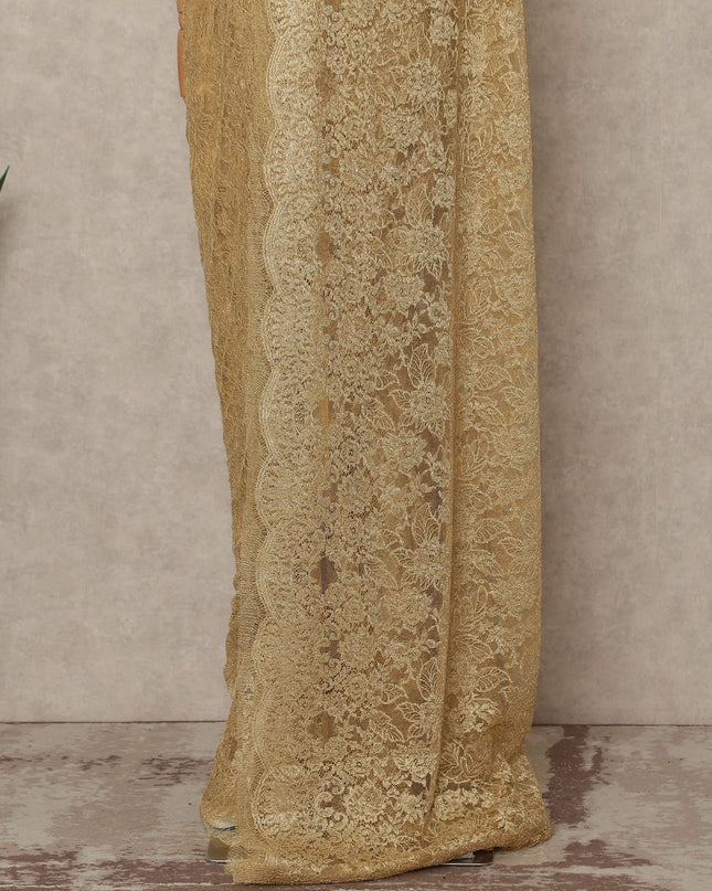 Antique Gold Premium French Metallic Chantilly Saree Lace Fabric 5.5 Meters Length 110 Cms Width Imported From France Elegant Designer Lace Blouse Not Included-D27361