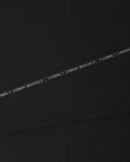 Jet Black Super 140 Merino Wool Suiting Fabric, 150 cm Width, 3.65 Mtrs Piece, Scabal Premium Cloth, Made In United Kingdom-D29197 Regal Fabrics
