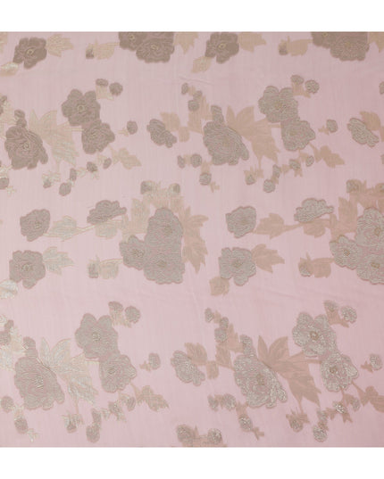 Blush Pink Gold Floral Metallic Lurex Premium Pure French Silk Chiffon Fabric Elegant Floral Woven Sheer Luxury Designer Fashion Fabric 110 Cms Width France Origin-D28512 - Regal Fabrics