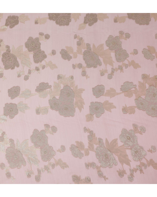 Blush Pink Gold Floral Metallic Lurex Premium Pure French Silk Chiffon Fabric Elegant Floral Woven Sheer Luxury Designer Fashion Fabric 110 Cms Width France Origin-D28512 - Regal Fabrics