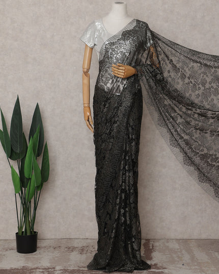 Charcoal Black Chantilly Lace Saree - D31631