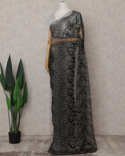Charcoal Black Chantilly Lace Saree - D31631