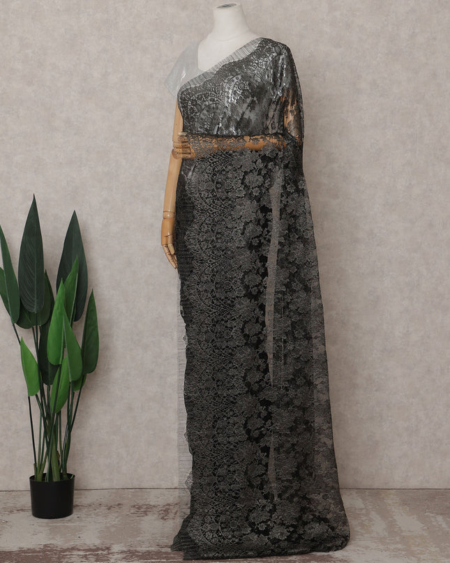 Charcoal Black Chantilly Lace Saree - D31631