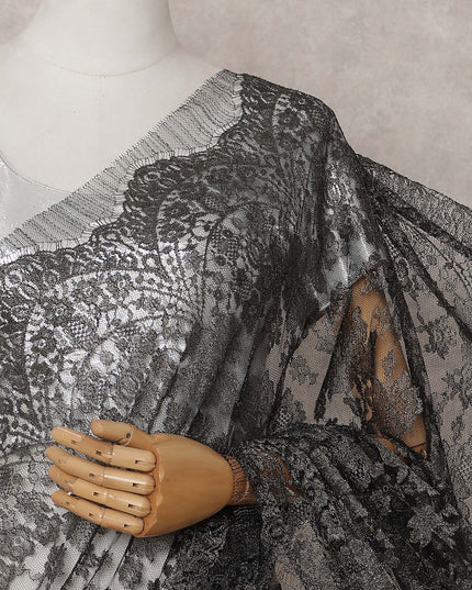 Charcoal Black Chantilly Lace Saree - D31631