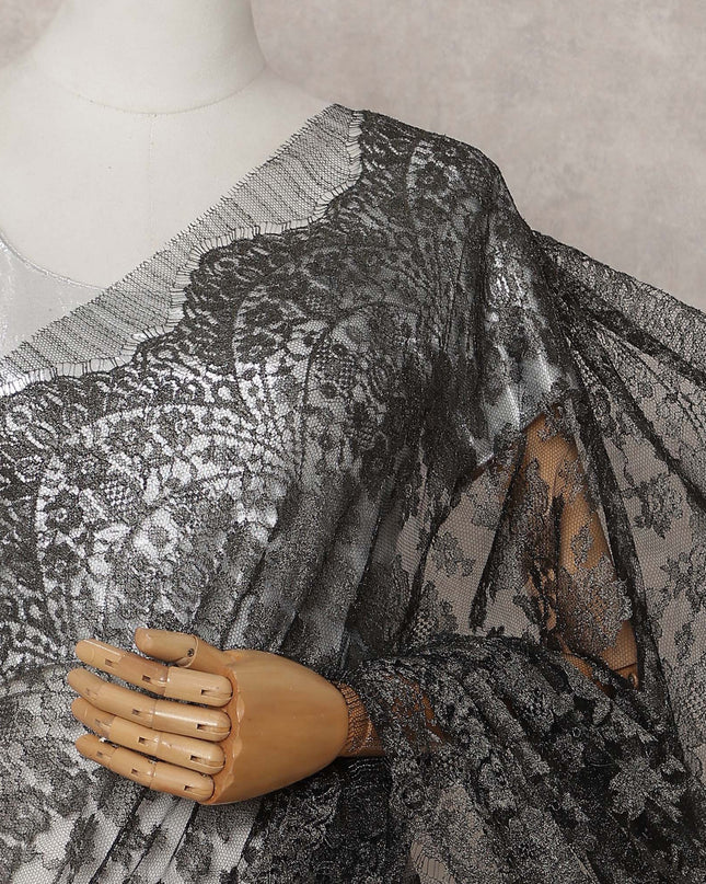 Charcoal Black Chantilly Lace Saree - D31631